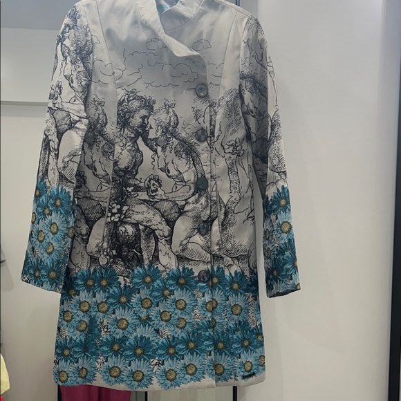 Desigual Monochrome and Teal Floral Coat - Picture 1 of 5